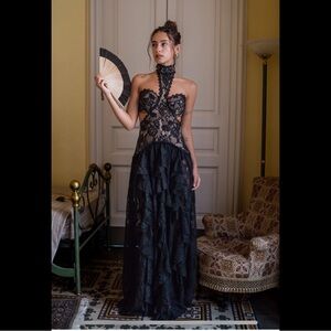 12th tribe Princesa Black Lace Drop Waist Maxi Dress